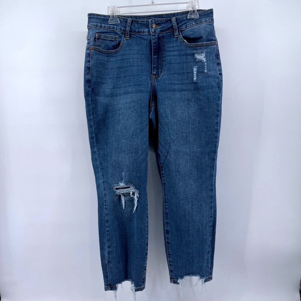 Judy Blue JB88313 Slim Fit Jeans Womens 14W Mid Rise Distressed Medium Wash
